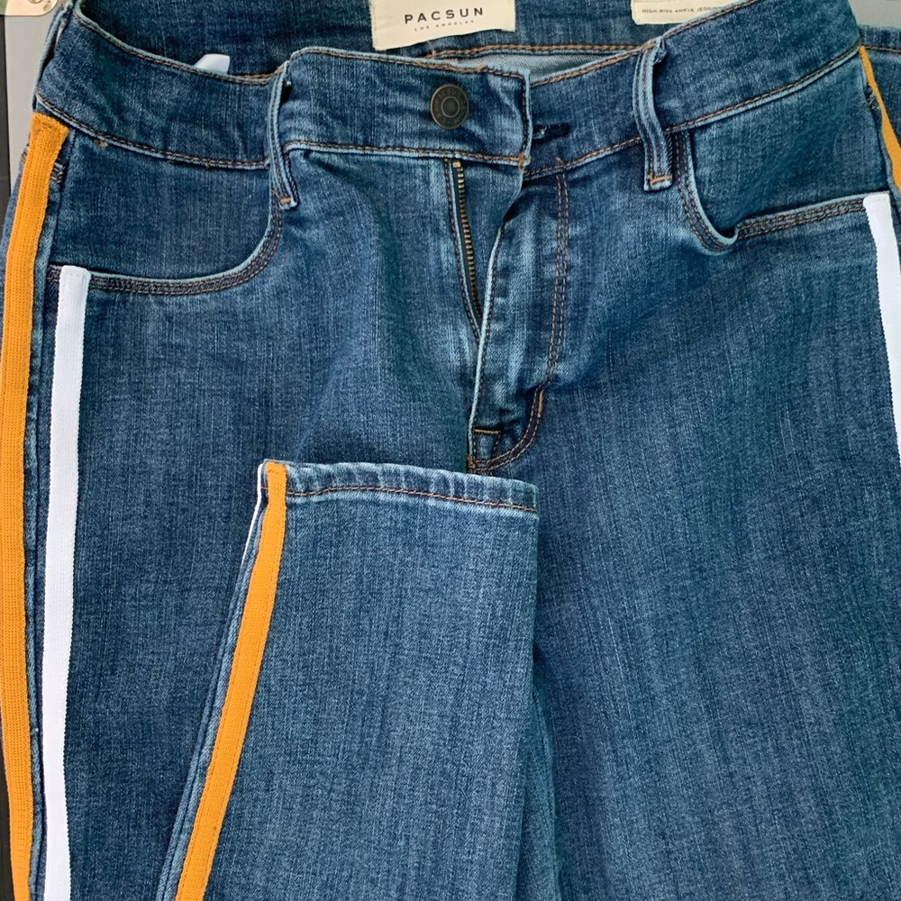 PACSUN YELLOW&WHITE STRIPE HIGH RISE ANKLE JEGGING